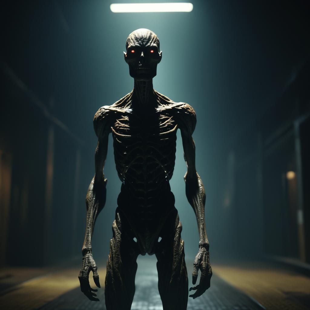 Eerie Creature with Uncanny Face in Atmospheric Light