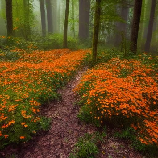 Wild Autumn Asters in Forest: Hyperrealistic Photography