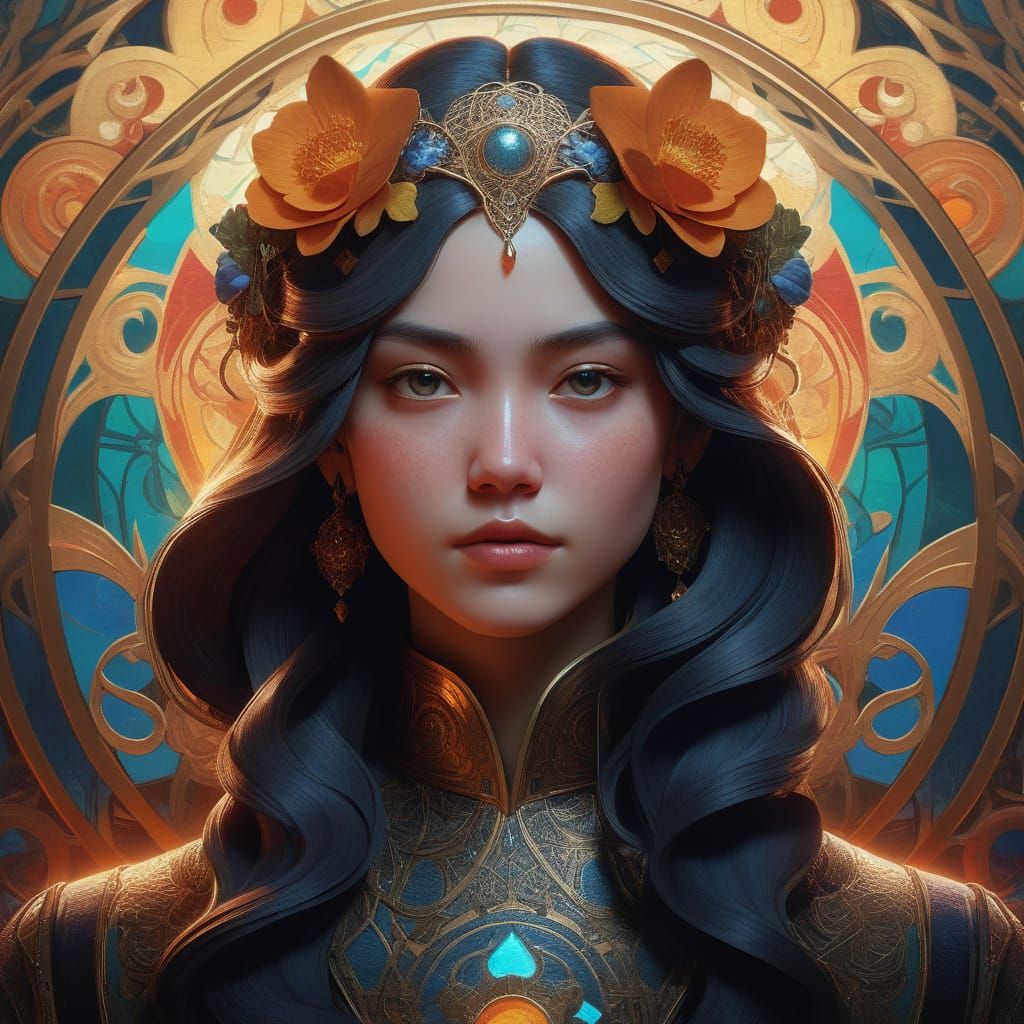 Elegant Art Nouveau Queen Portrait in Vibrant Hyper-Realisti...