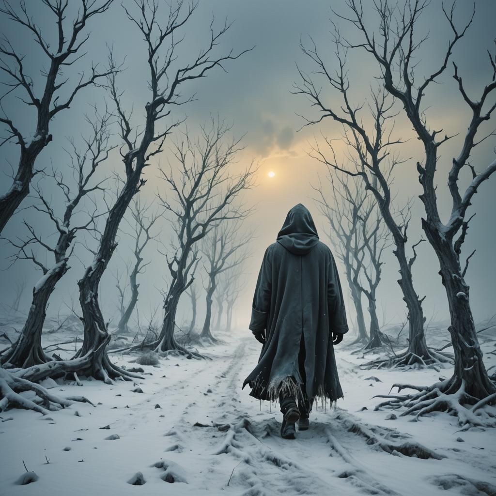 Cinematic Post-Apocalyptic Wasteland in Dark Surrealism