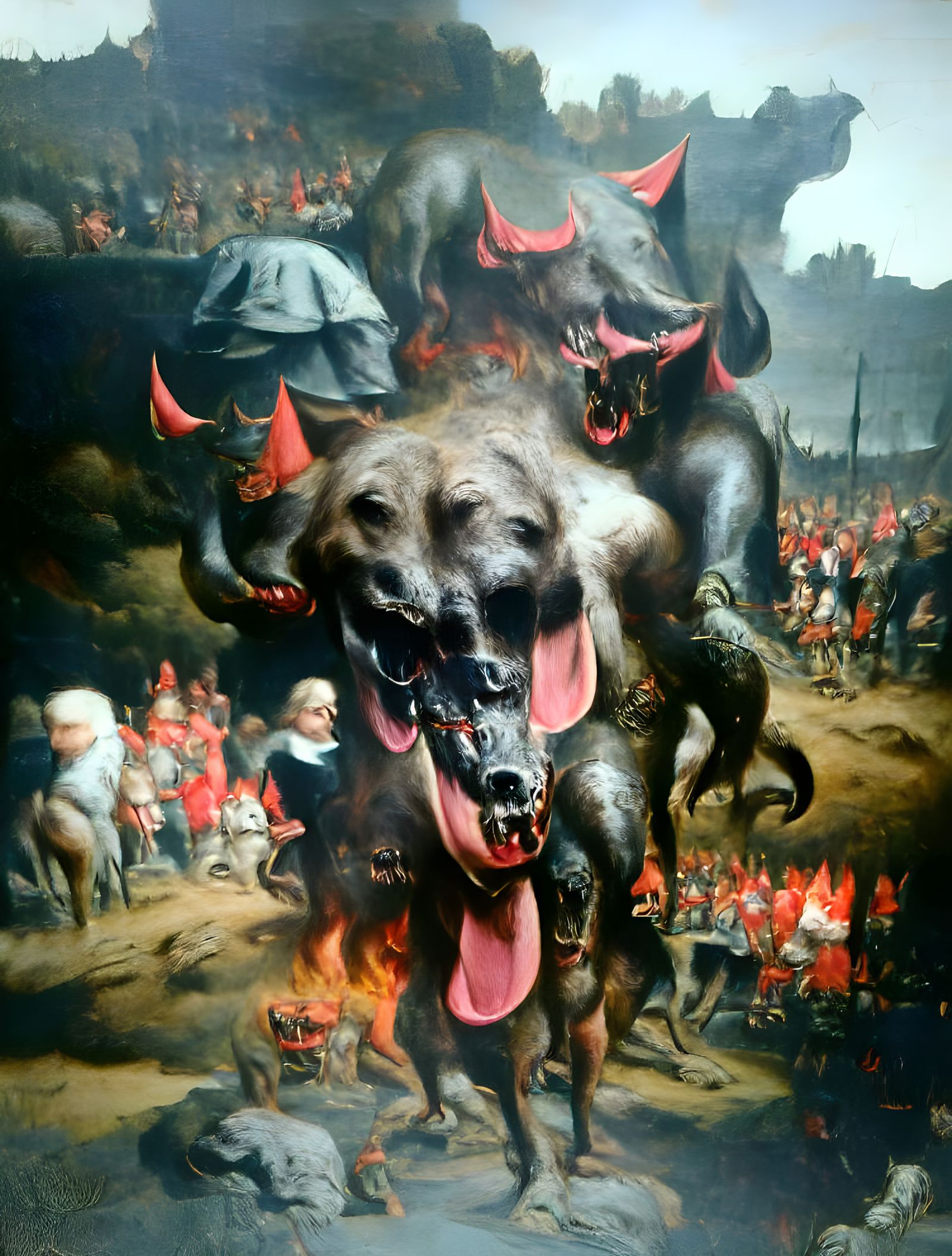 Menacing Hellhound in Engraving Style