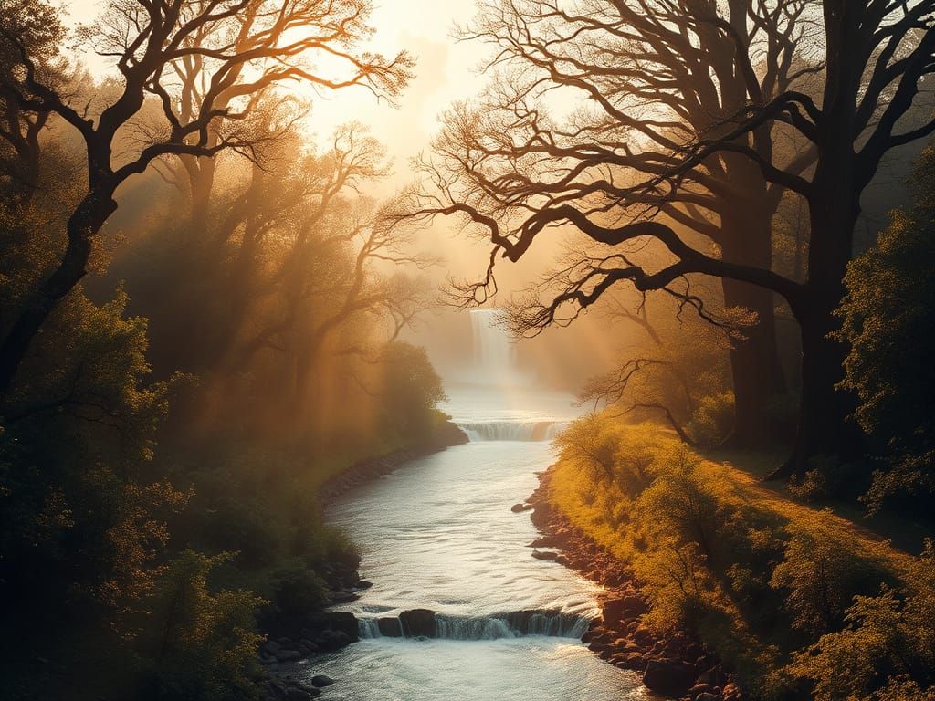 Golden Light Dance in Ancient Oak and Beech Cathedral