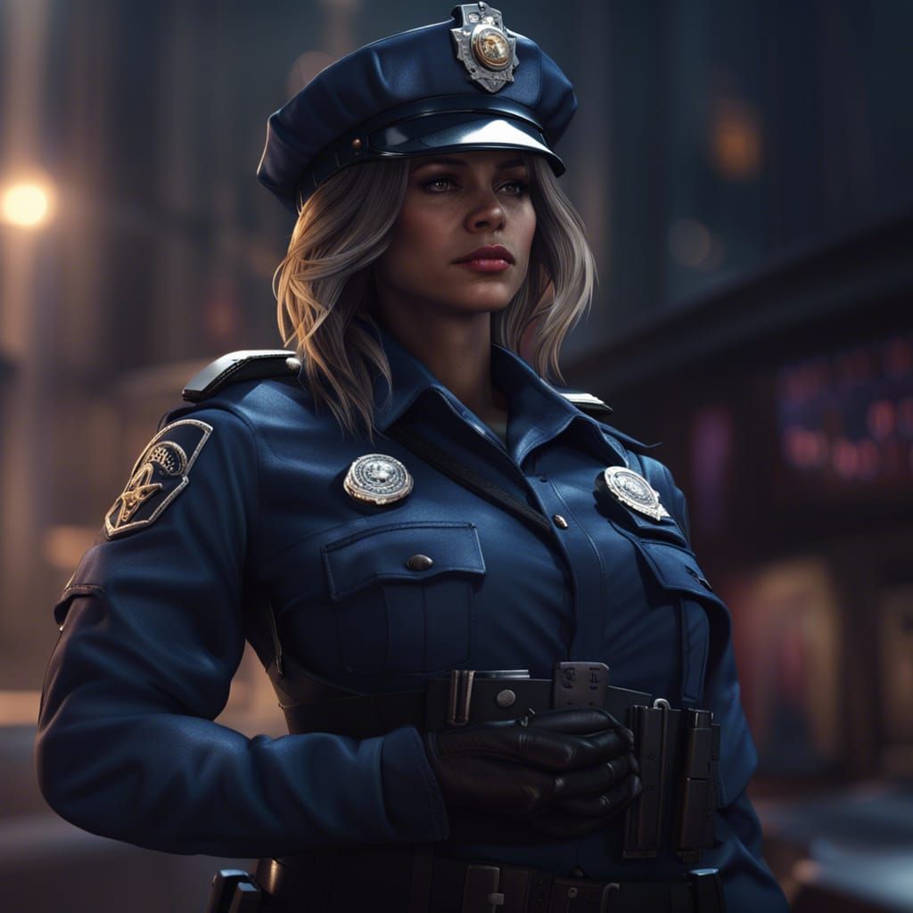 Pregnant Police Woman in Dark Fantasy Style