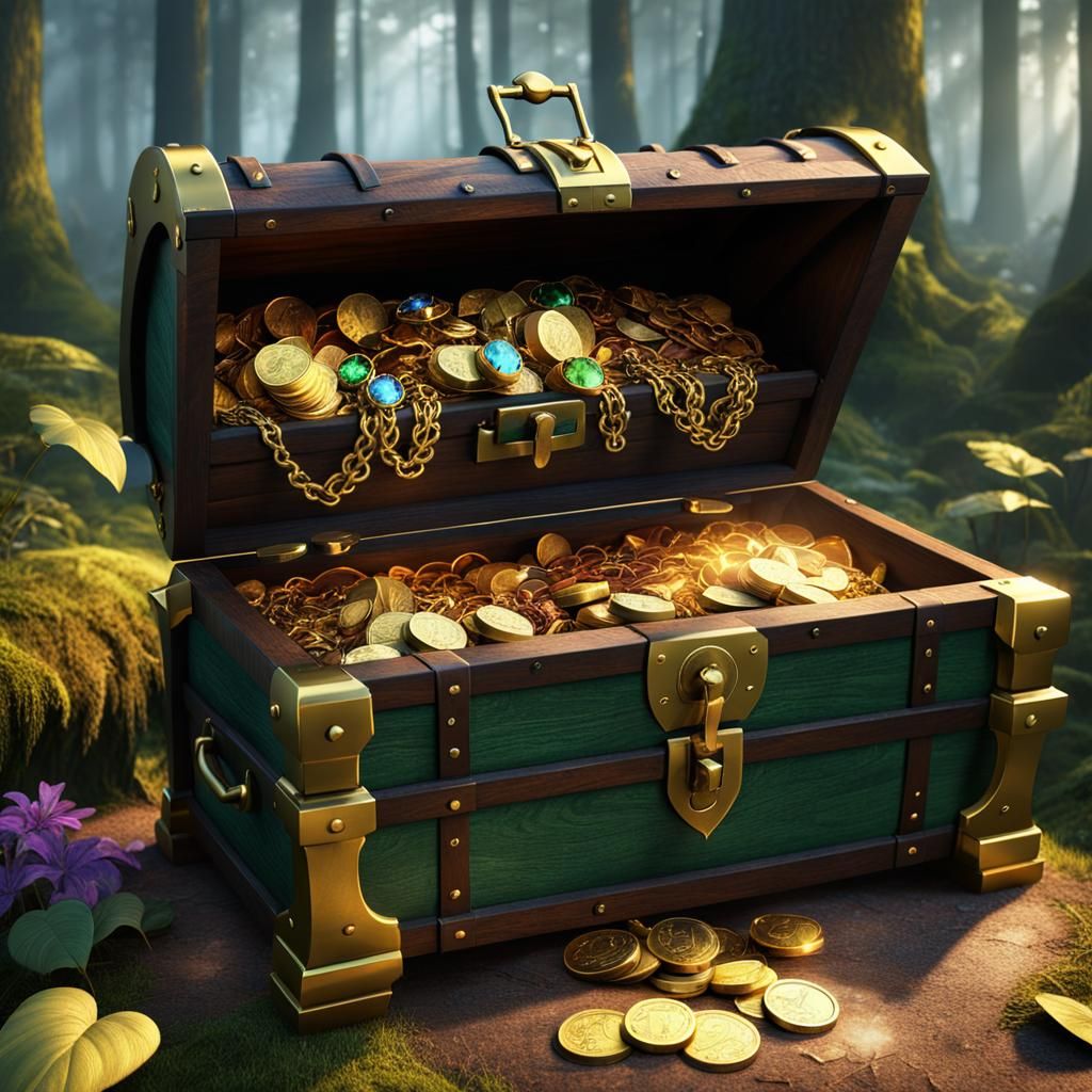 Magic Treasure Chest on Forest Path in 3D