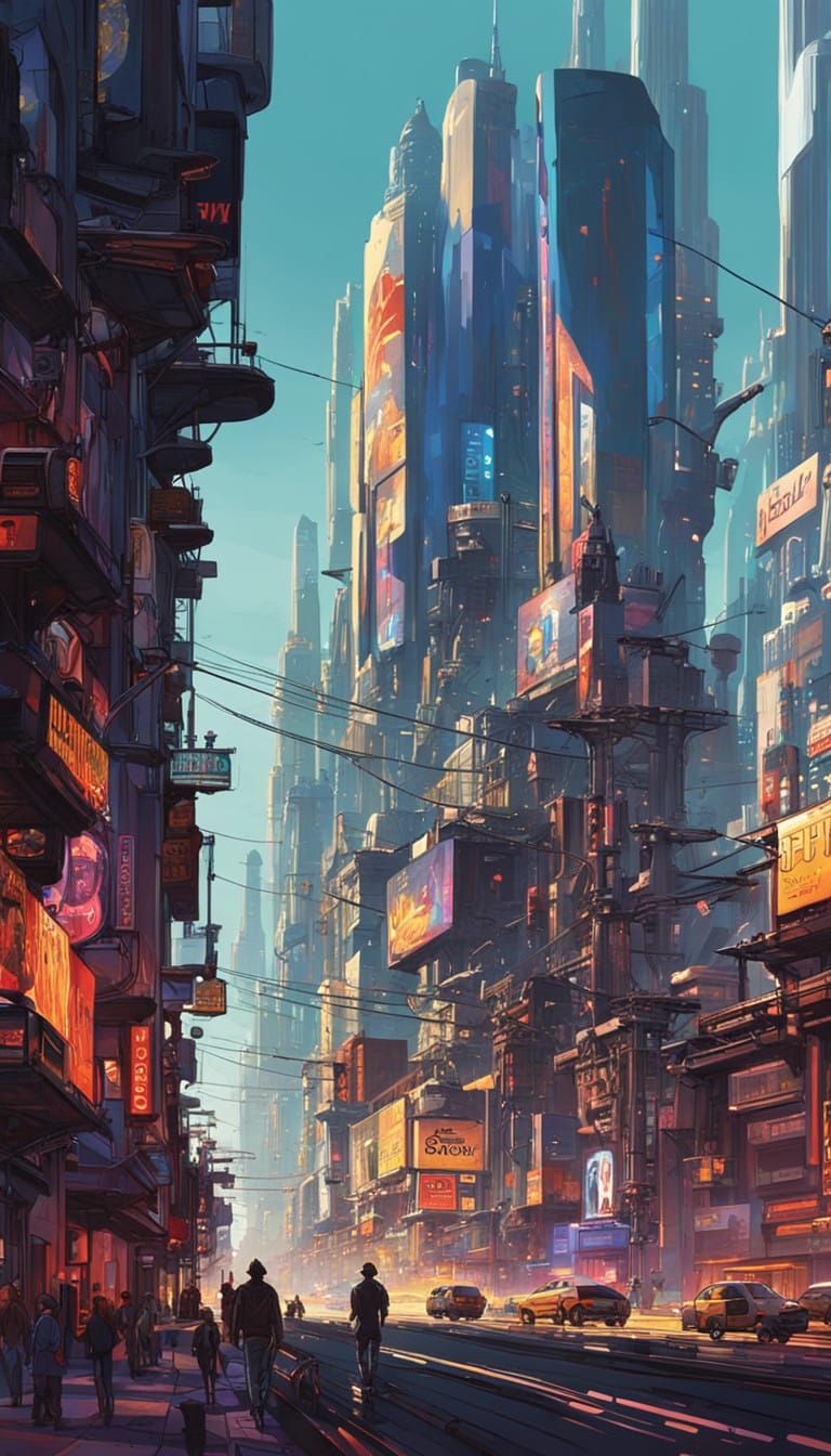 A Futuristic Cityscape at Dusk, in Cyberpunk Style