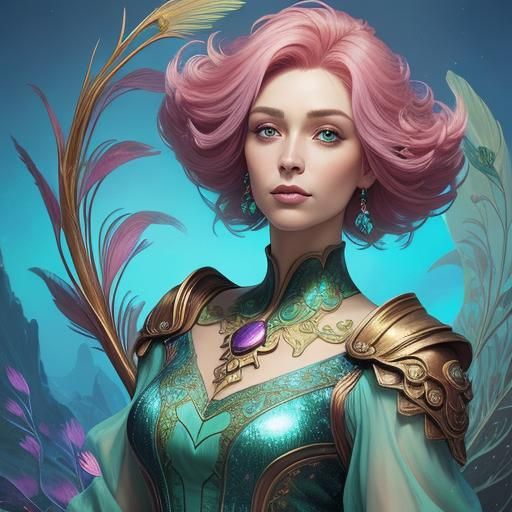 Peacock Feather Mermaid: Fantasy Art Nouveau Concept
