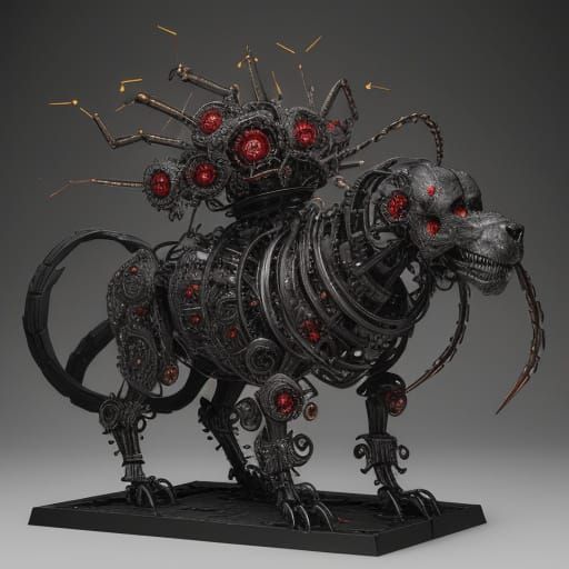 Giant Automaton Dog with Scavenged Armor and Crimson Eye