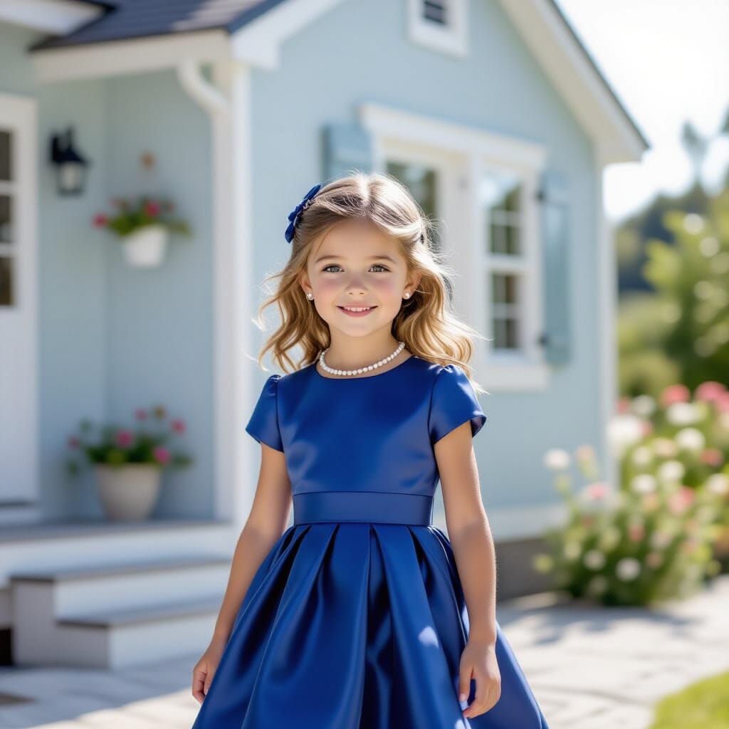 French Girl in Blue Dress: Soft Pastel Photography