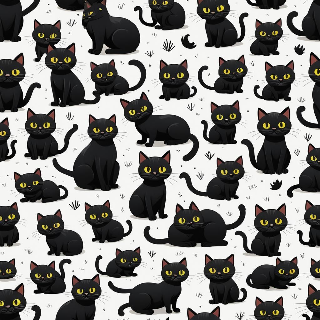 Funny Black Cat Cartoon on White Background