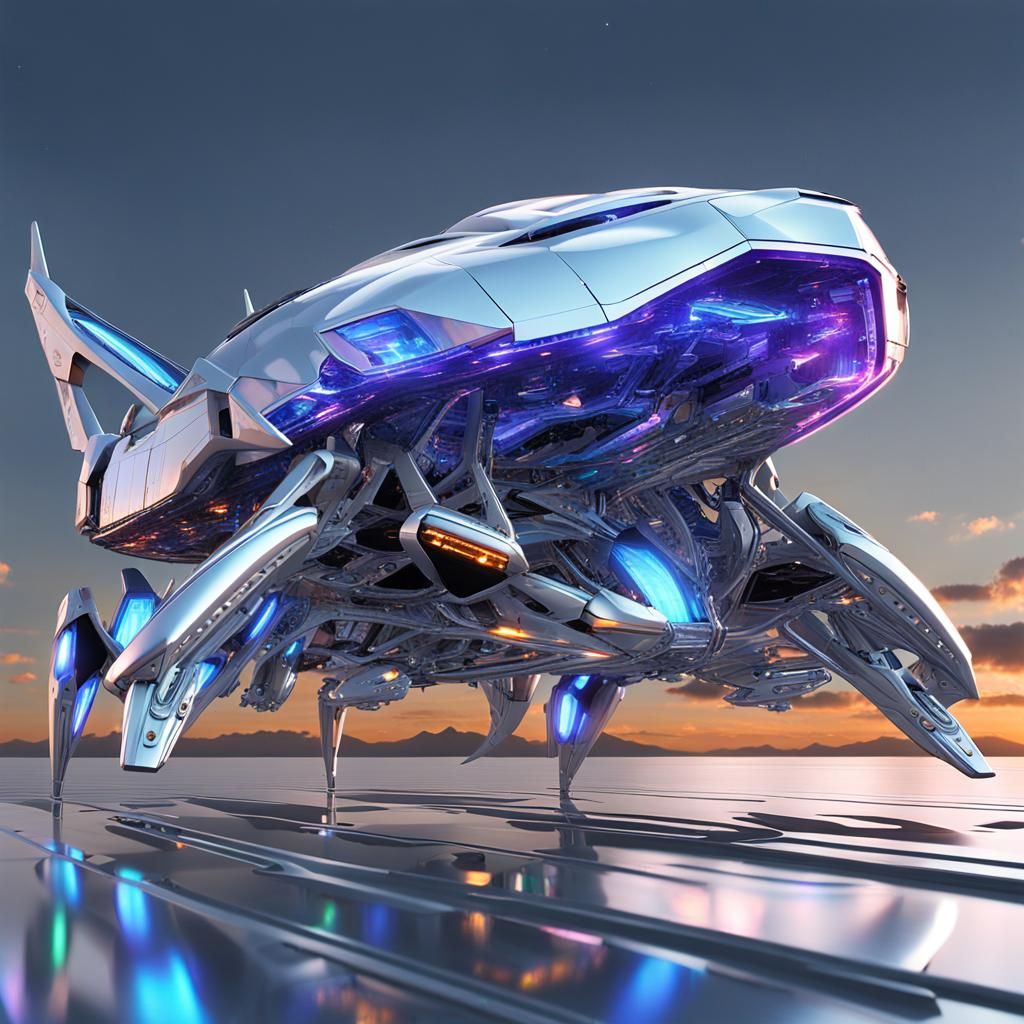 Futuristic Biomimetic Spaceship Launch at Dawn