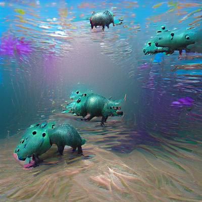 Underwater Hippos in Detailed 8K 3D Rendering