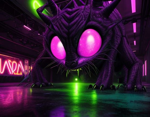 Monstrous Creature Dances in Neon Nightclub