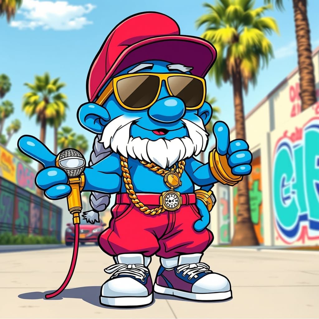 West Coast Hip Hop Smurf Rapper with Gold Chain