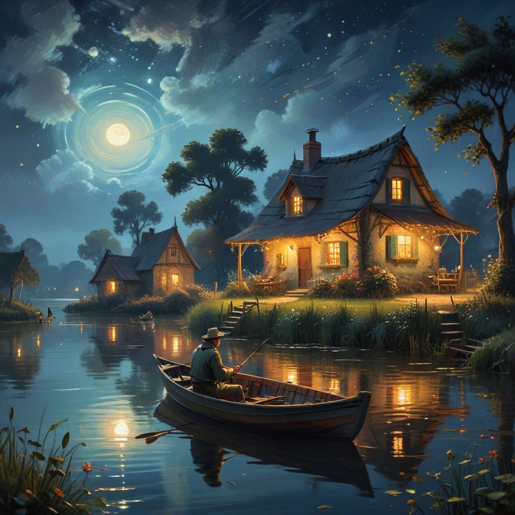Impressionist Masterpiece of a Peaceful Night Scene