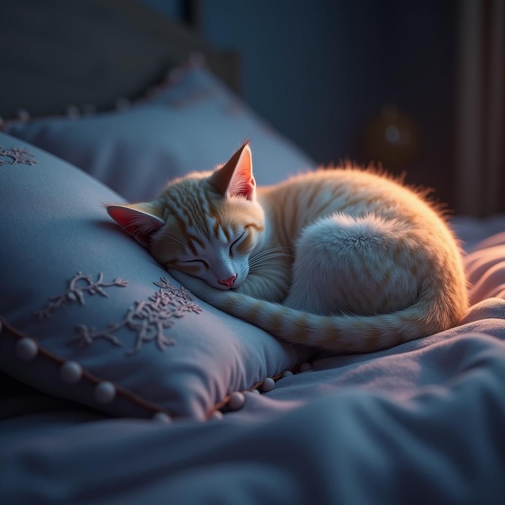 Cat Sleeping Peacefully, Matte Painting Style