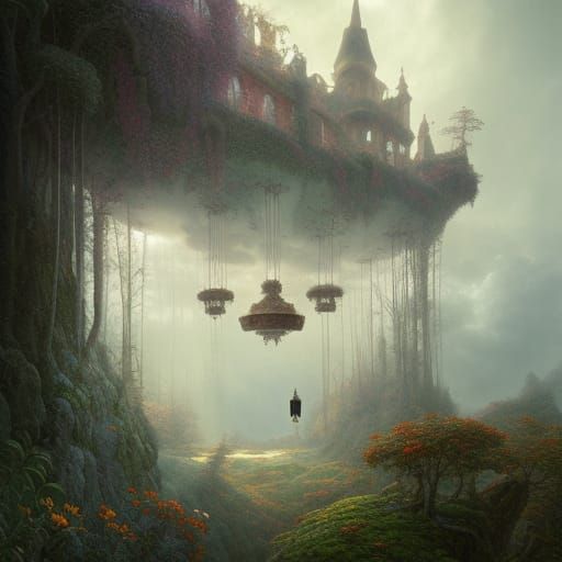 Enchanted Victorian Castle in the Clouds: Digital Painting