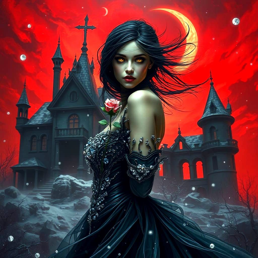 Dark Fantasy Horror House with Galaxy Sky