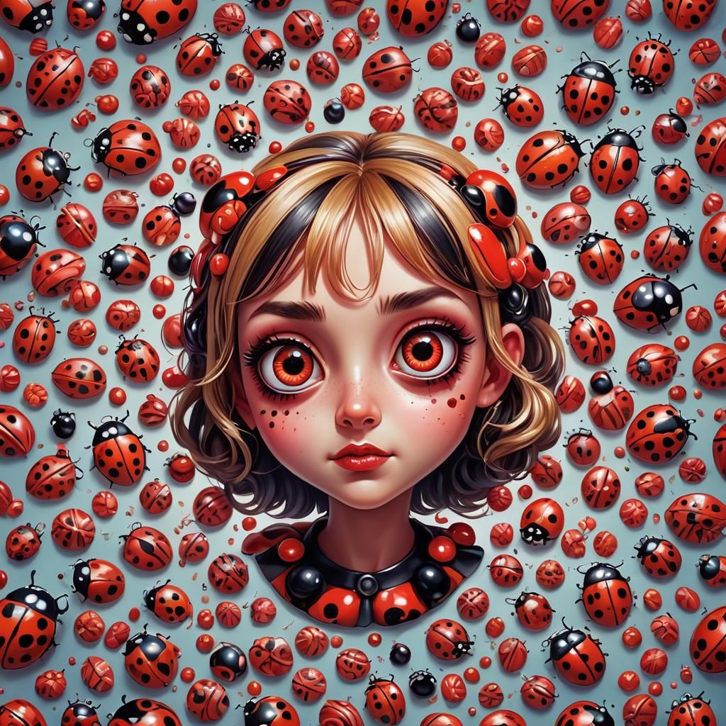 Cute Horror Ladybug Girl in Candy Art Style