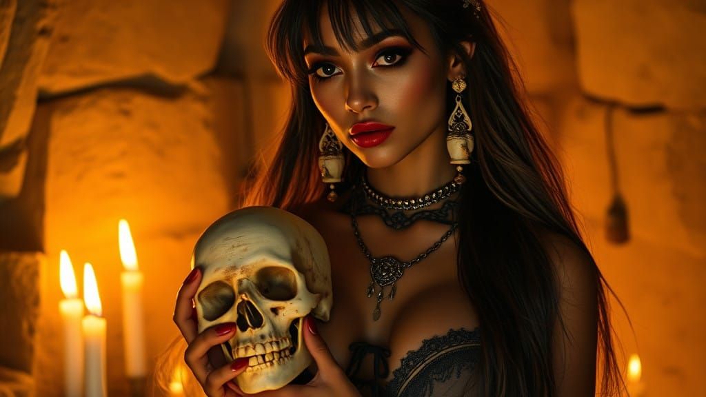 Mysterious Oriental Mystic in Haunting, Golden-Lit Chamber