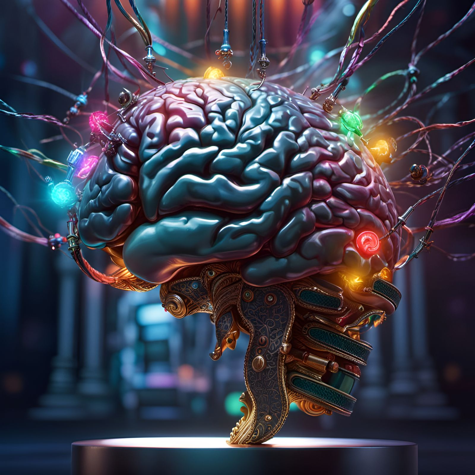 Humanoid Brain with Electricity in Watercolor Style