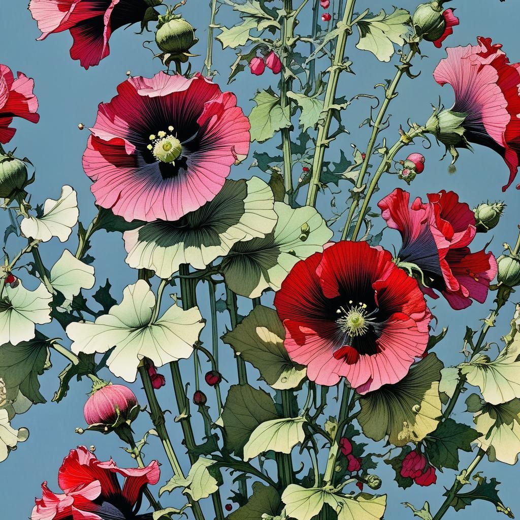 Entangled Hollyhock Blossom: Detailed and Mysterious