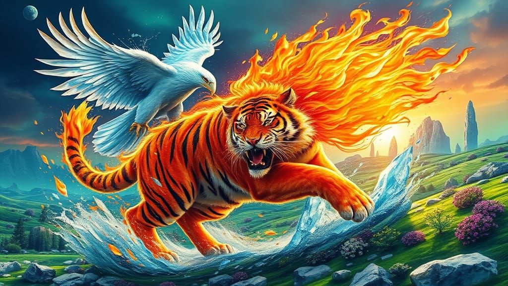 Epic Flame Tiger vs Crystal Eagle on Emerald Planet