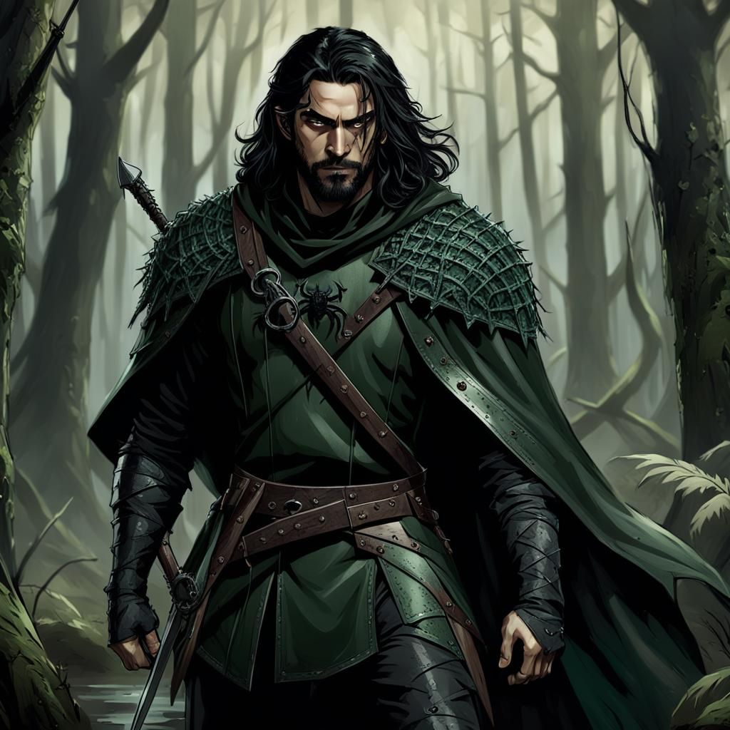 Dark Fantasy Warrior in Swampy Forest