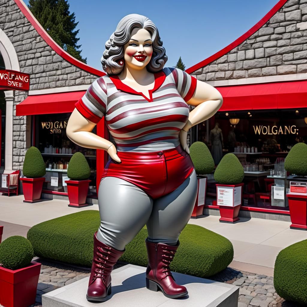 Voluptuous Woman Sculpting Statue at Stone Shop