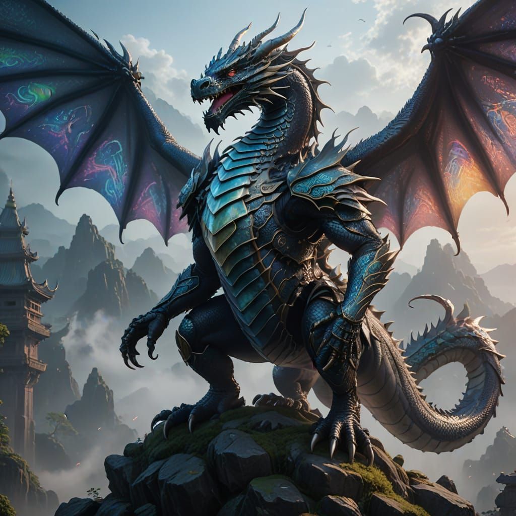 Mystical Eastern Dragon in Vibrant Anime-Inspired Armor