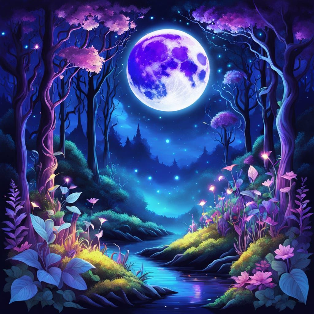 Magical Plants Singing Spells Under Full Moon