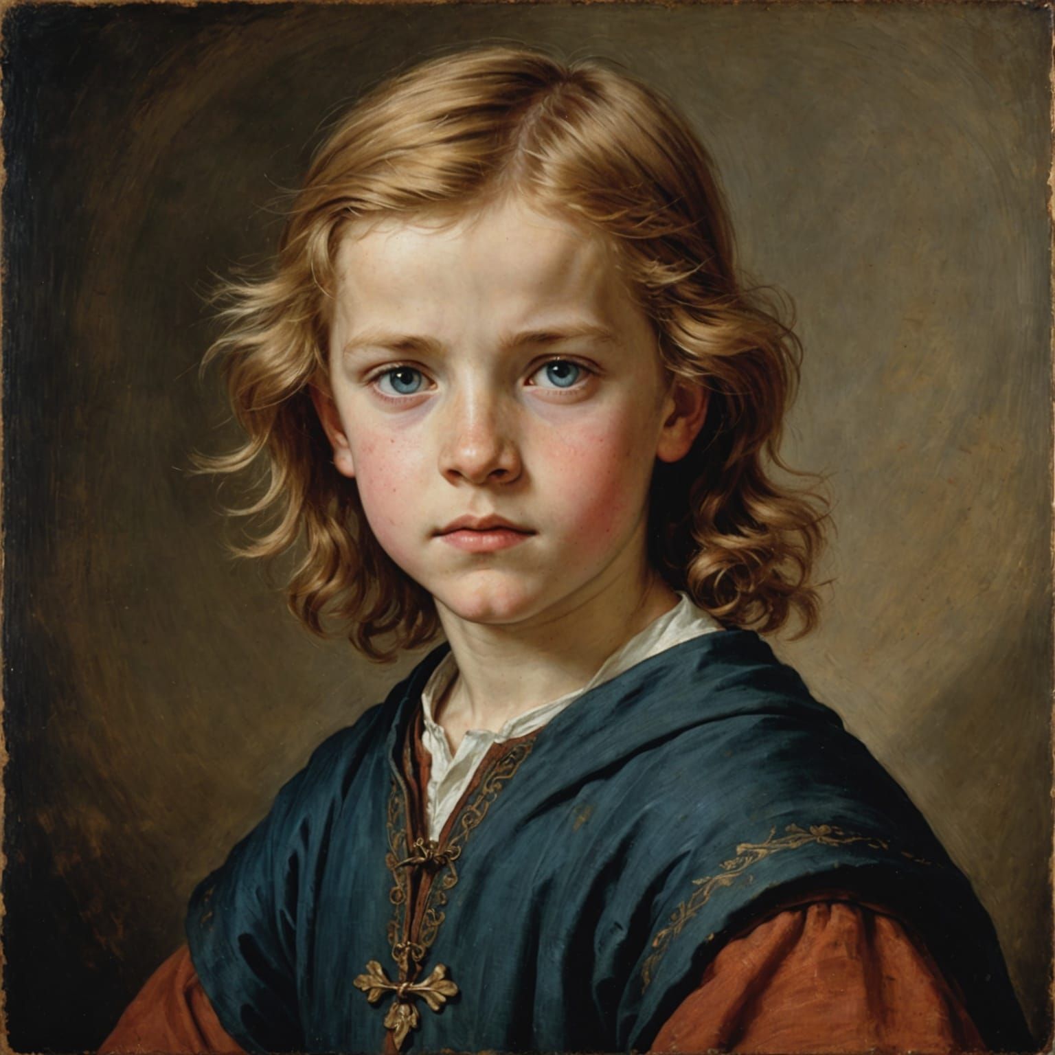 Medieval Boy with Blue Eyes in Detailed Style