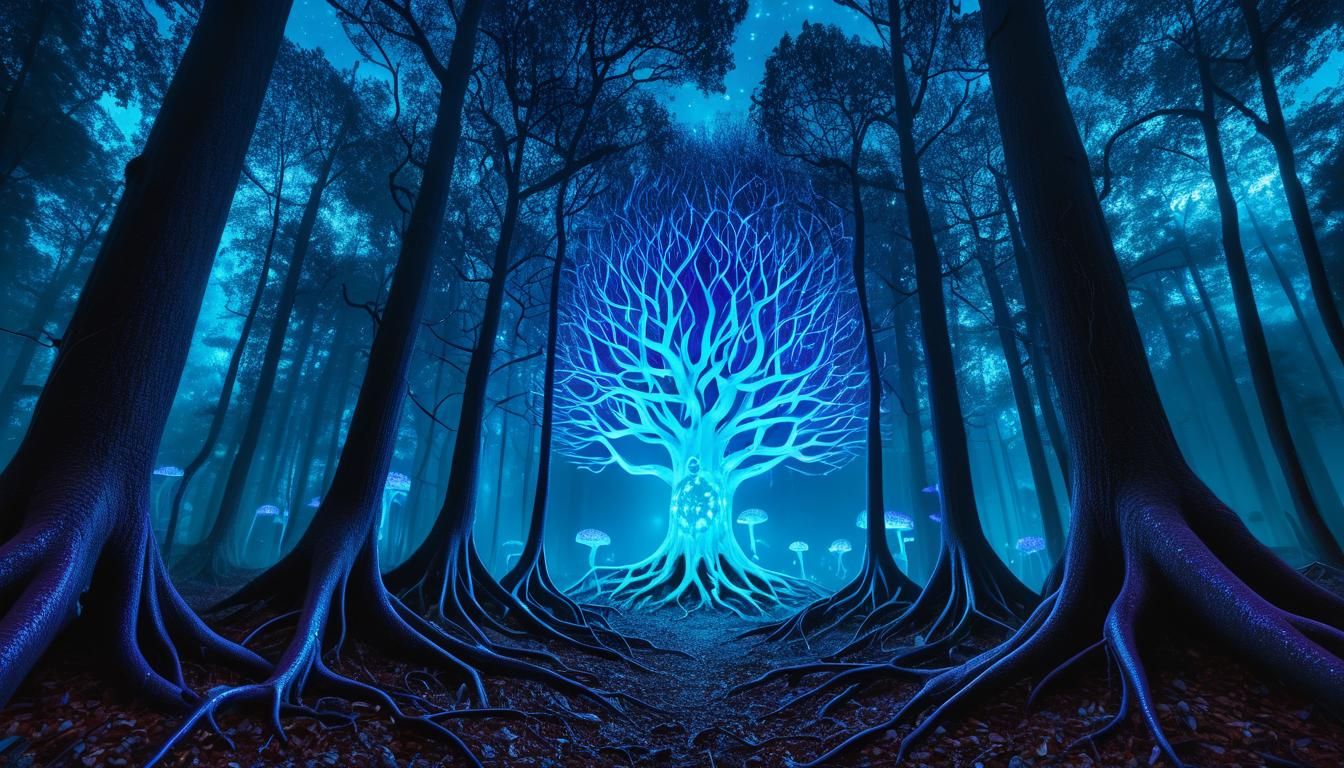 Bioluminescent Brain Tree Forest in Surreal Style