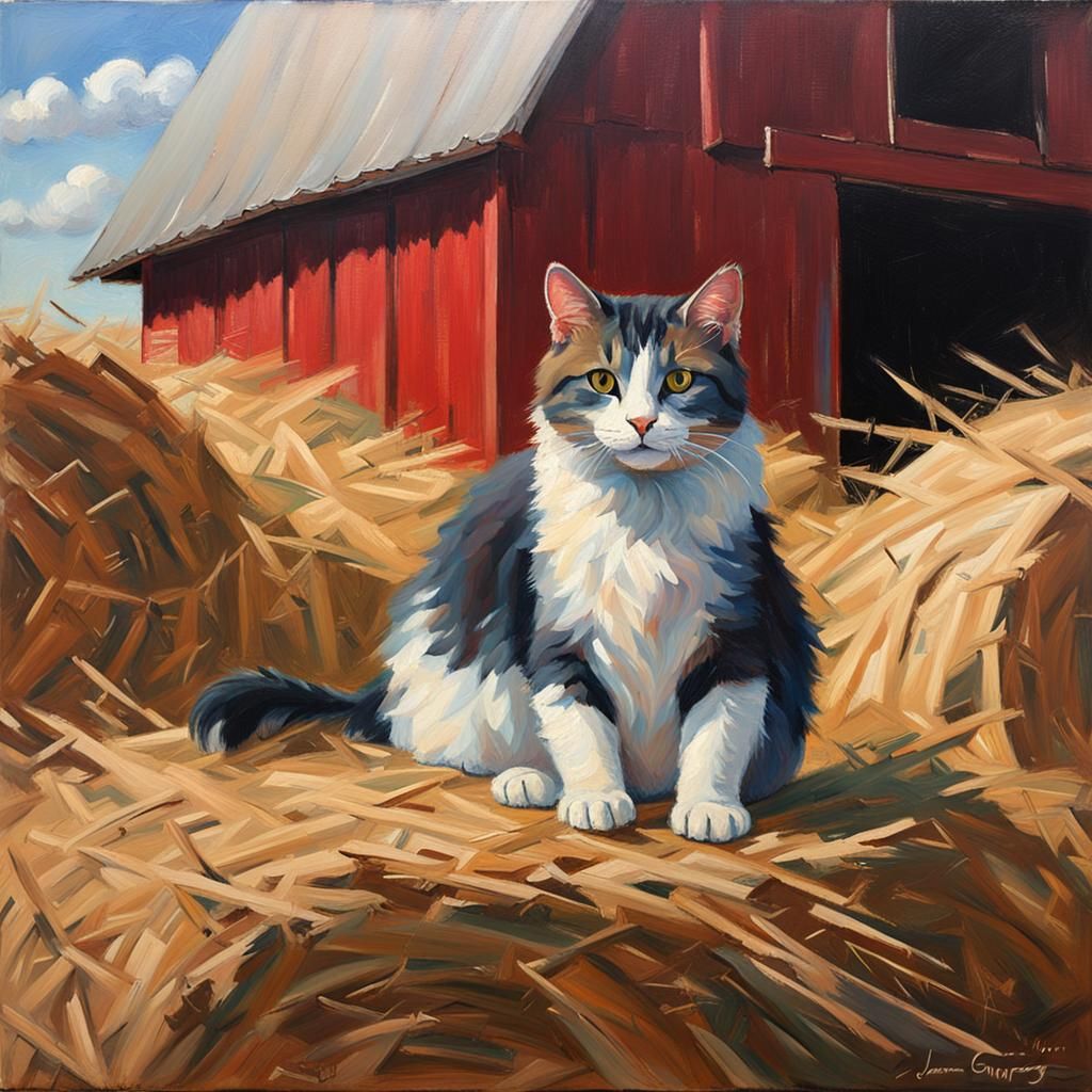 Farm Cat Oil Painting by James Gurney Style