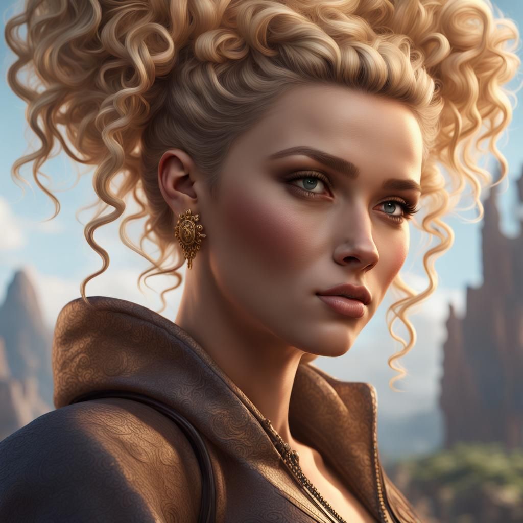 Fantasy Art of Blonde Woman with Curly Hair