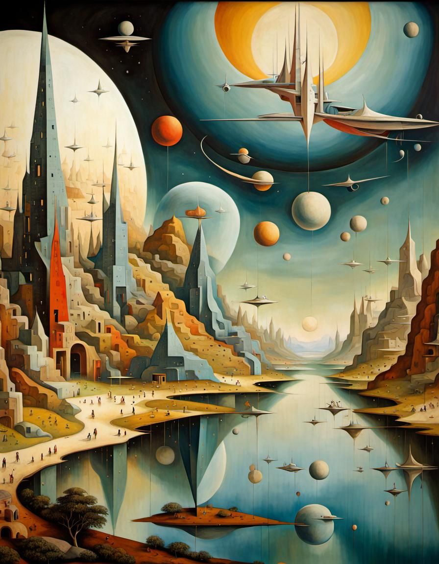 Retro-Futuristic Mural Painting in Art Deco Style