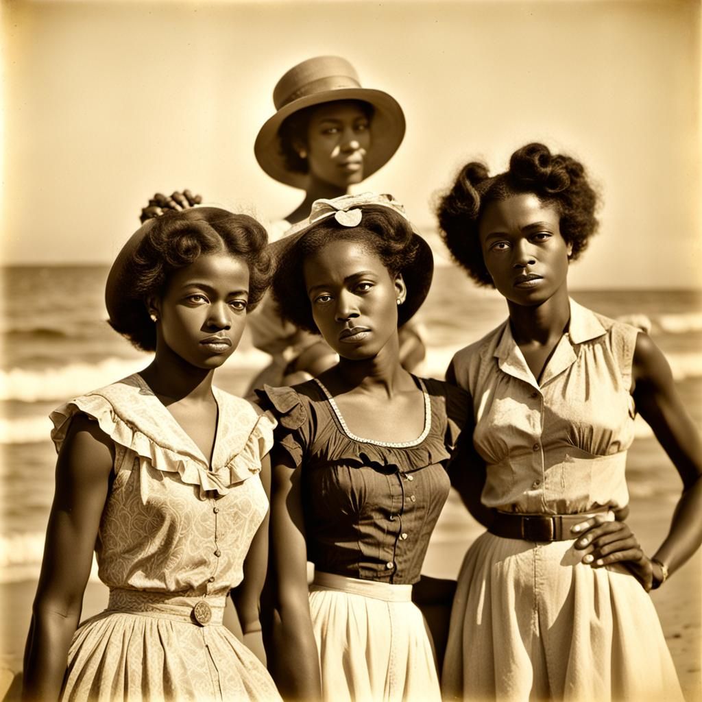 African American Women at the Beach: Vintage Photograph