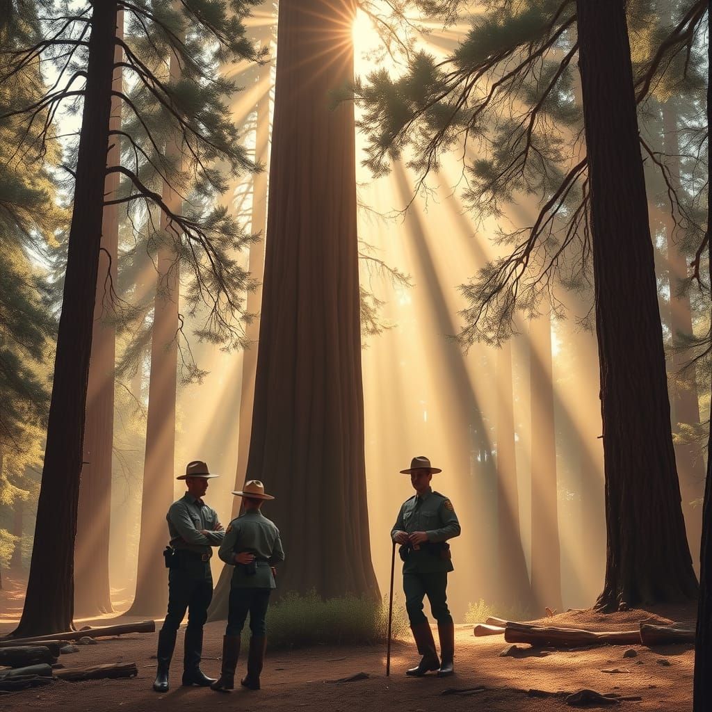 Early 20th Century Forest Rangers Amidst Majestic Ponderosa ...