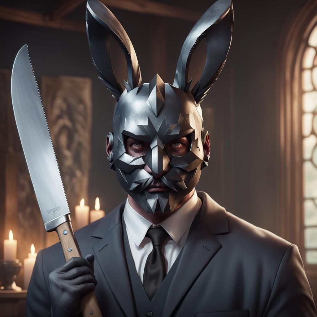 Intricate Portrait of Man in Bunny Mask