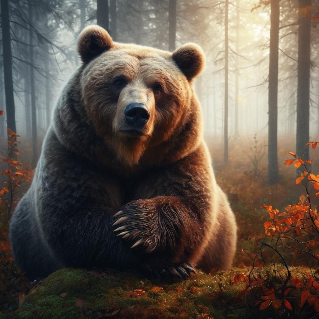 Kodiak Bear in Misty Autumn Woodland