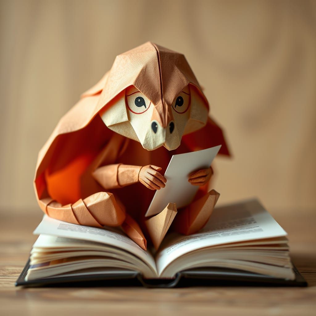 Origami Bookworm Papercraft in Soft Focus