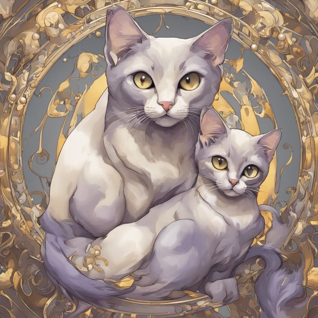 Burmese Cats Playing with Pearl Decoration