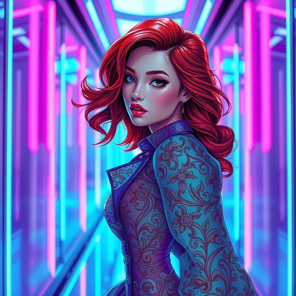 Neon Fashion Illustration in Anime Style