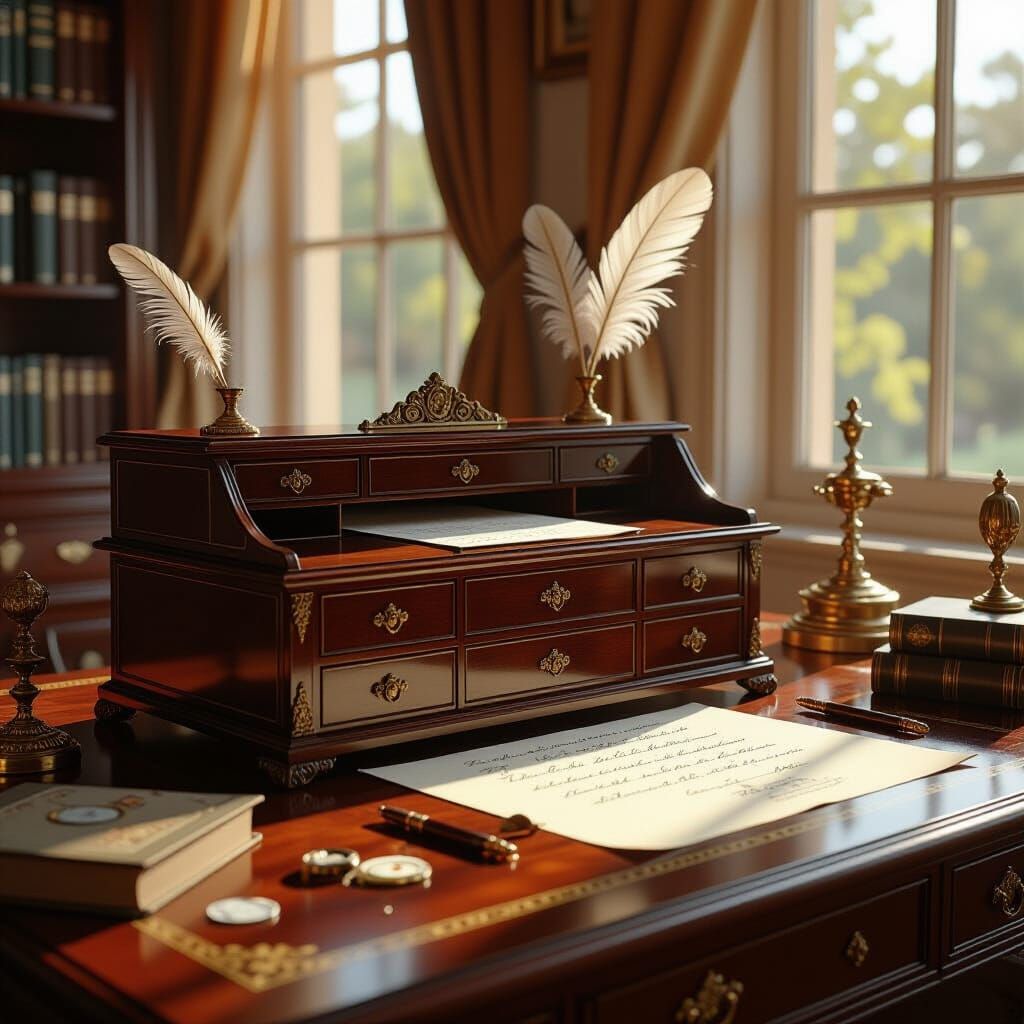Vintage Writing Desk in Sun-Drenched Study