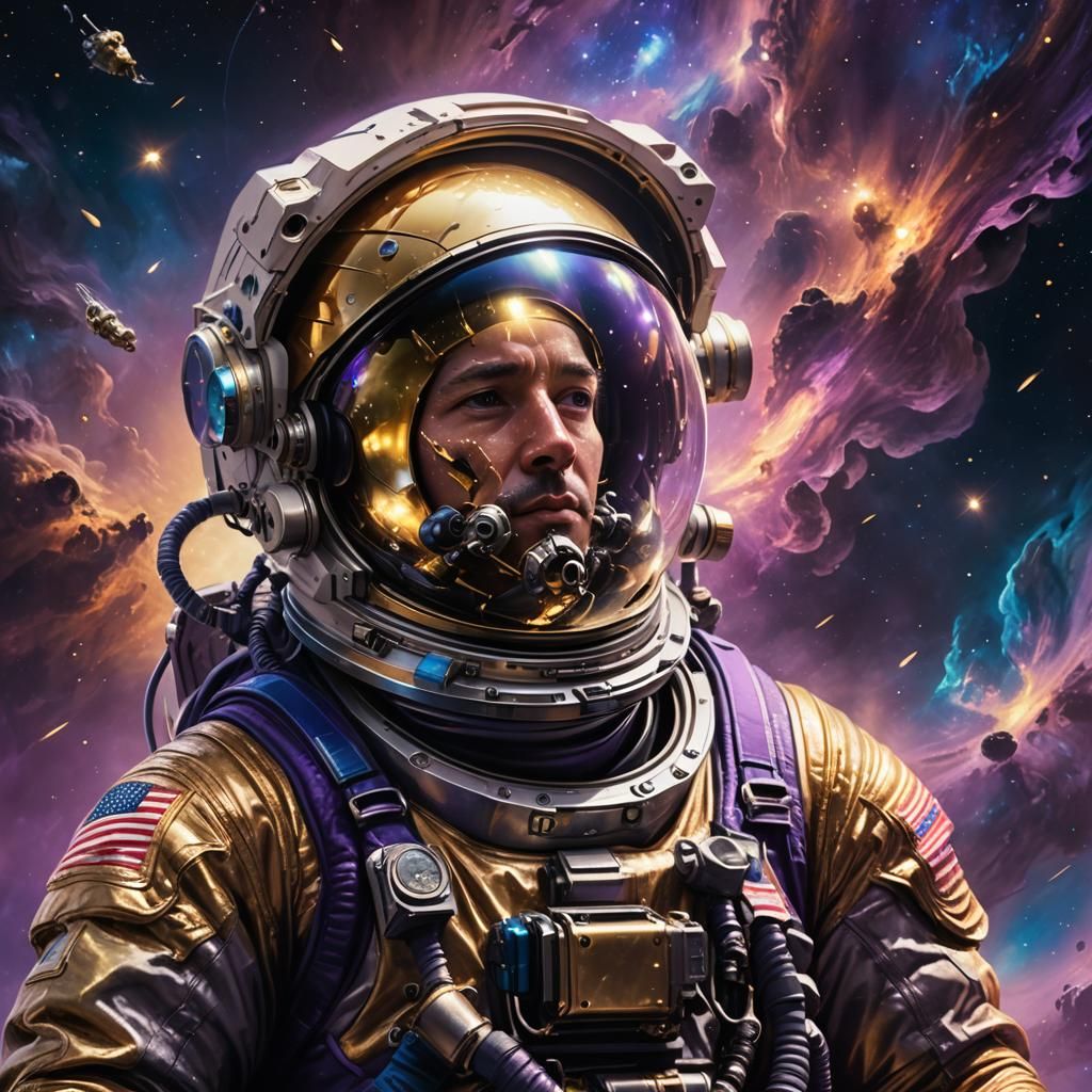 Astronaut Floats in Nebula: Hyperrealistic Concept Art