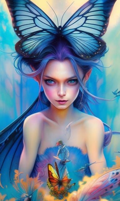 Pixie and Butterflies: A Dark Fantasy Illustration