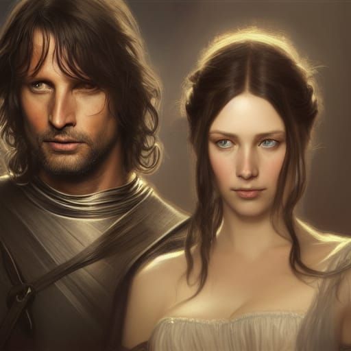 Aragorn and Arwen Portrait in Art Nouveau Style