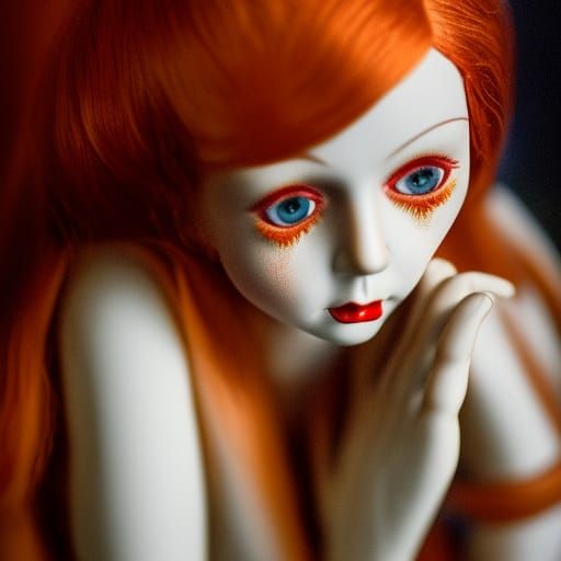 Red-Haired Haunted Doll in Art Deco Style