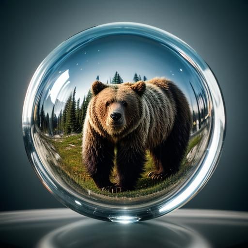 Grizzly Bear Inside Glass Ball, Professional Photography
