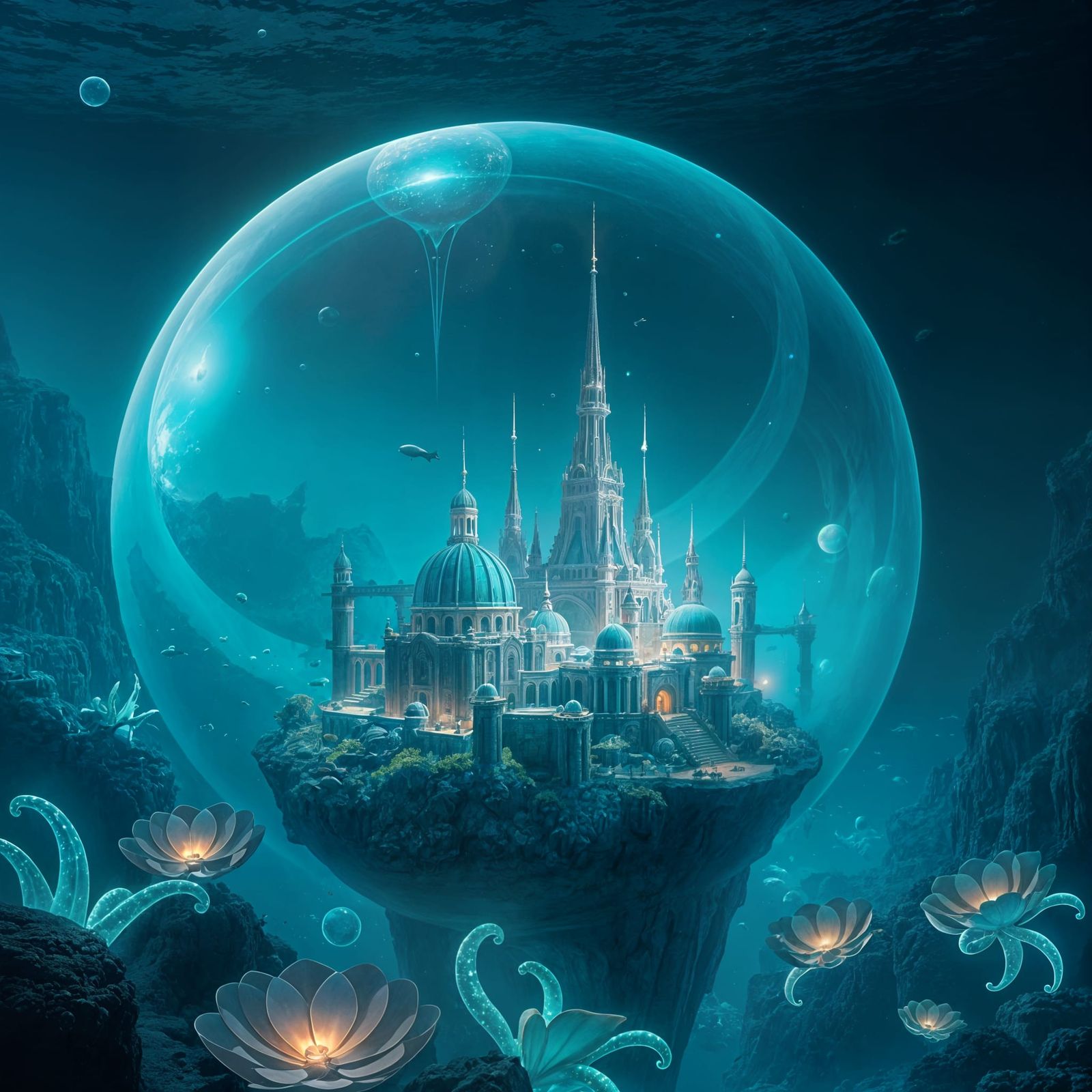 Surreal Underwater City of Atlantis in a Bubble