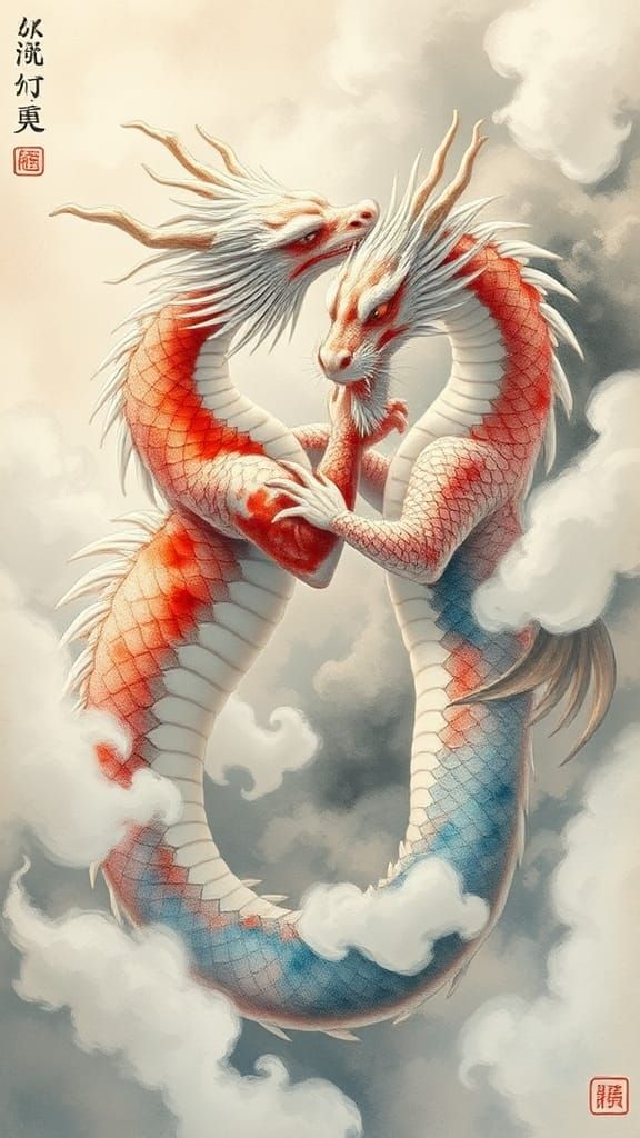 Dragons Dancing in Mist: Chinese Ink and Watercolor